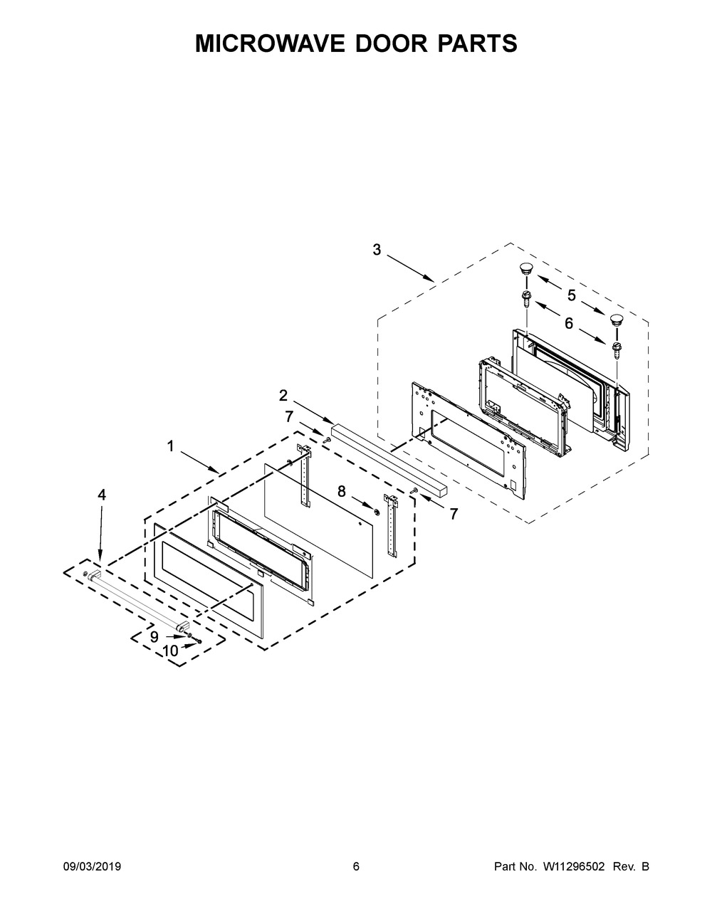 Microwave Door Parts Diagram and Parts List for KOCE900HBS00  Whirlpool Microwave Oven Combo