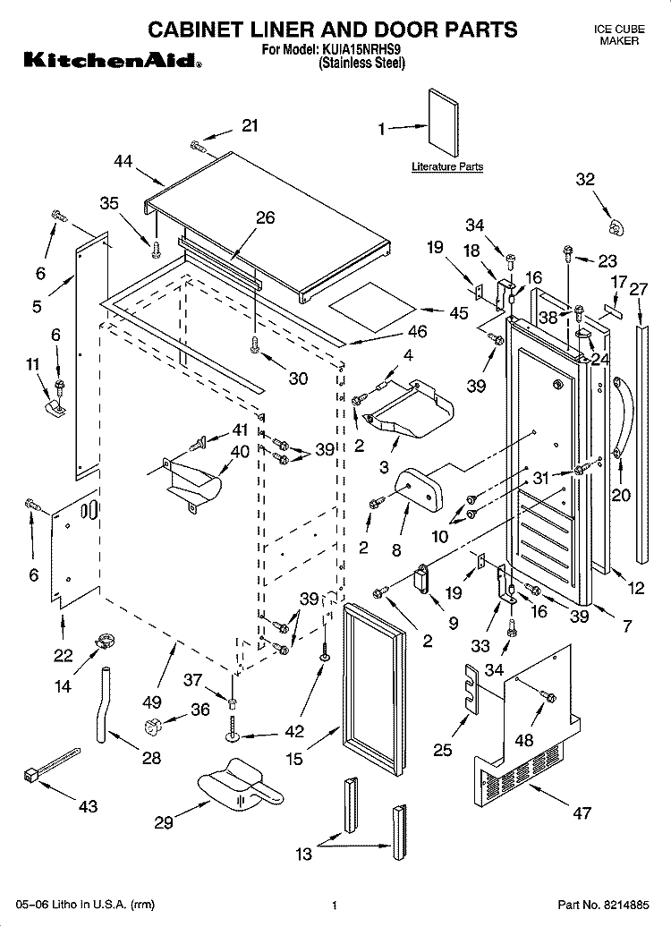 CABINET LINER AND DOOR PARTS Diagram and Parts List for KUIA15NRHS9  KitchenAid Ice Maker