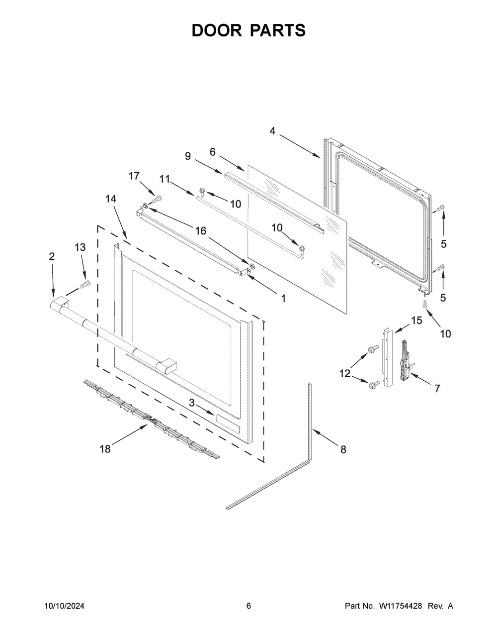 04 - Door Parts Diagram and Parts List for JES1450ML1  Whirlpool Wall Oven