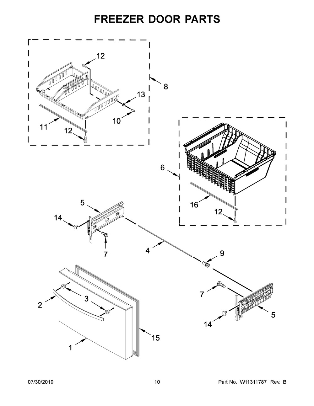 Freezer Door Parts Diagram and Parts List for WRF954CIHZ01  Whirlpool Refrigerator
