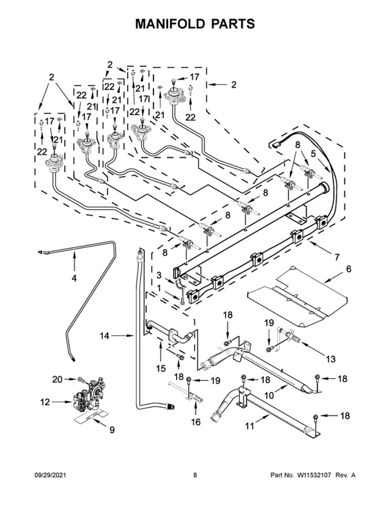 Manifold Parts Diagram and Parts List for WFG770H0FZ2  Whirlpool Range
