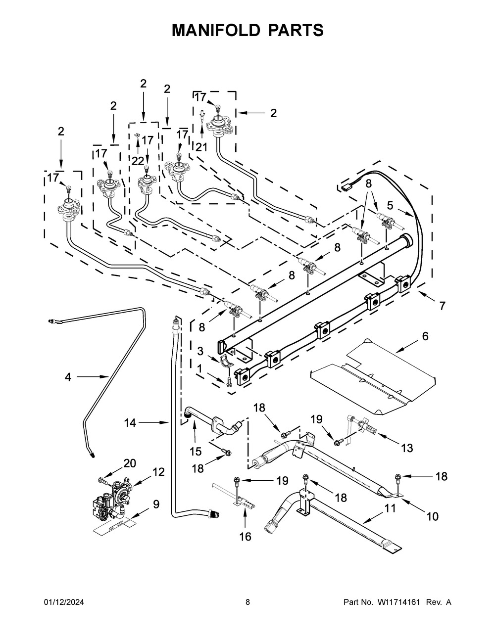 Manifold Parts Diagram and Parts List for WFG775H0HV6  Whirlpool Range