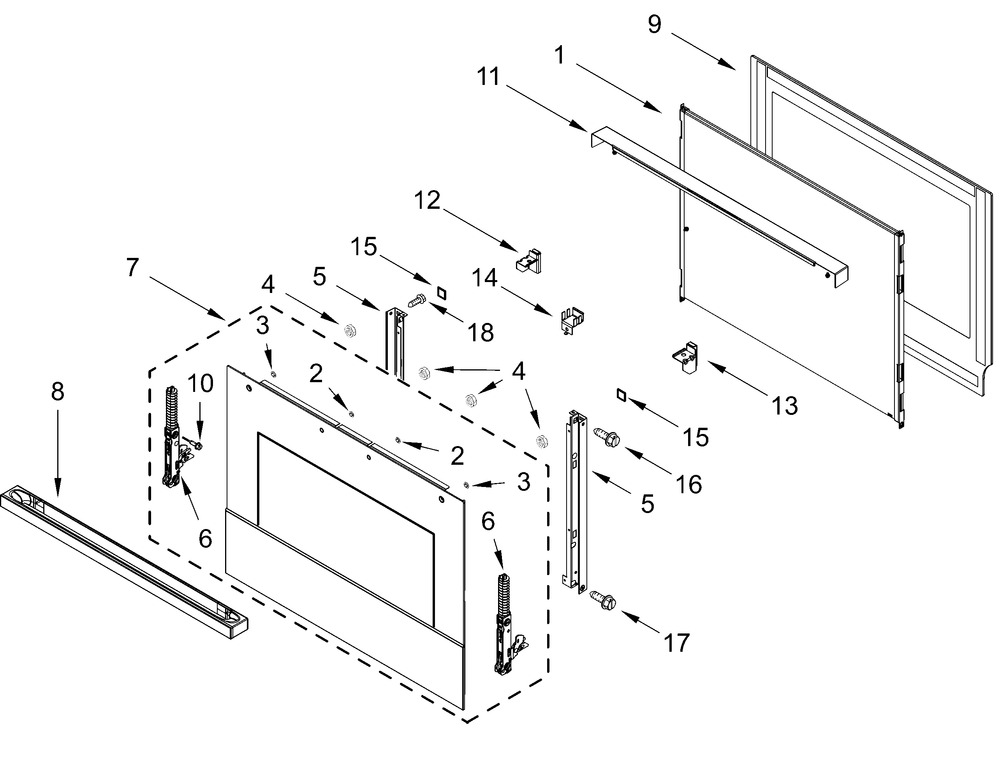 Oven Door Parts Diagram and Parts List for JOESC530RM00  Whirlpool Wall Oven