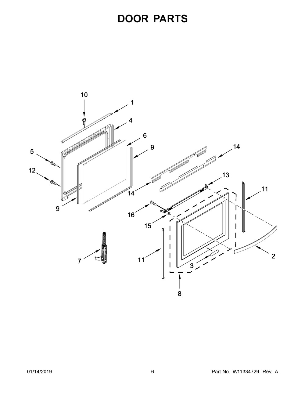 Door Parts Diagram and Parts List for YWEE750H0HV1  Whirlpool Range