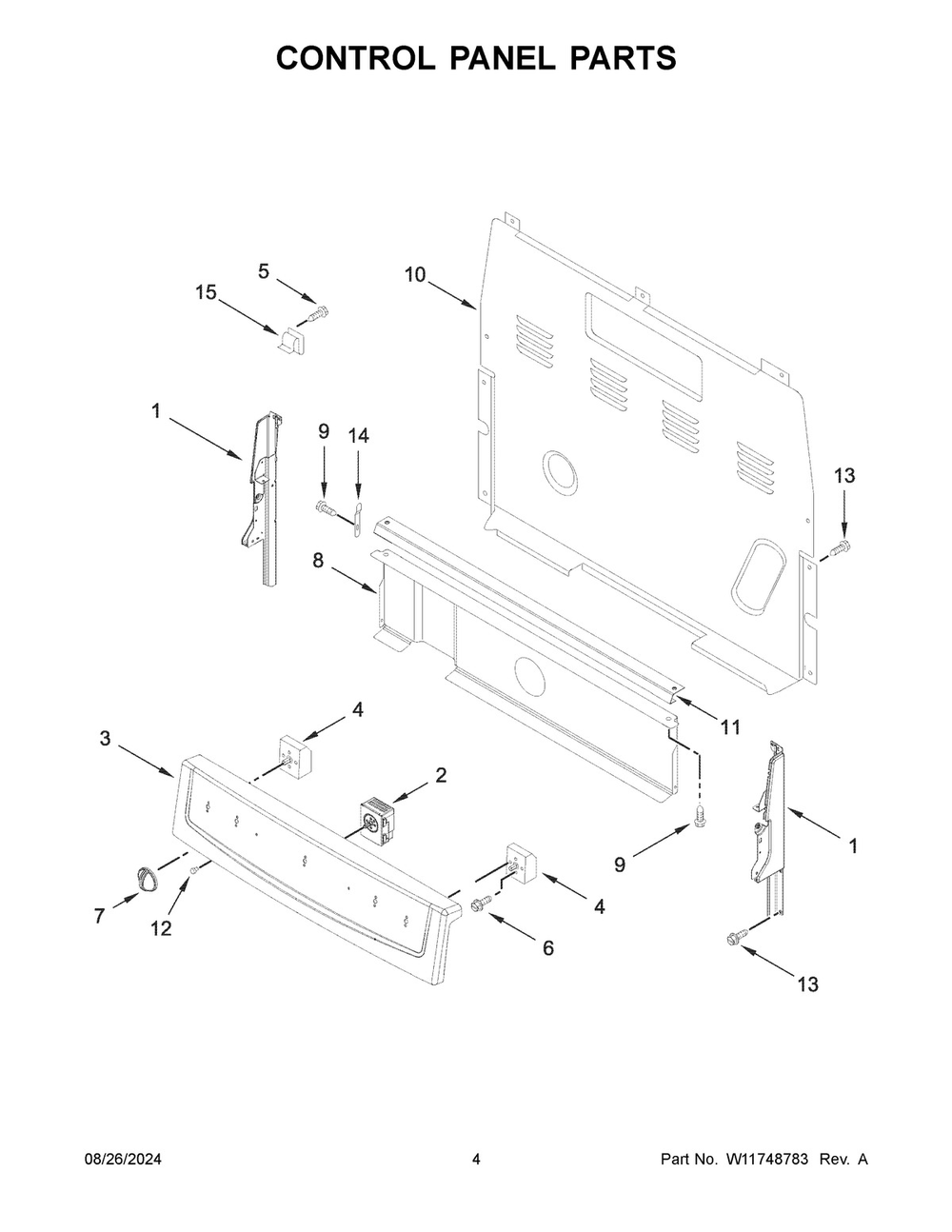 03 - Control Panel Parts Diagram and Parts List for ACR4203MNS1  Whirlpool Wall Oven