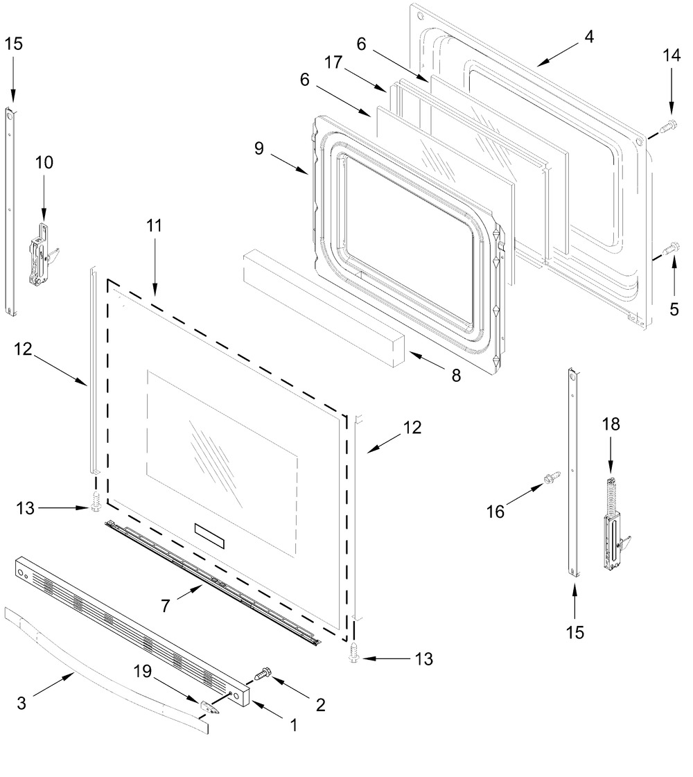 Door Parts Diagram and Parts List for CRGW3487RS0  Whirlpool Range