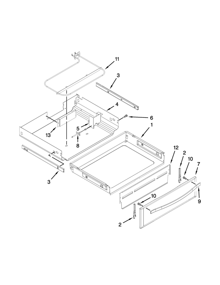 Drawer Parts Diagram and Parts List for KIRS608BSS1  KitchenAid Range