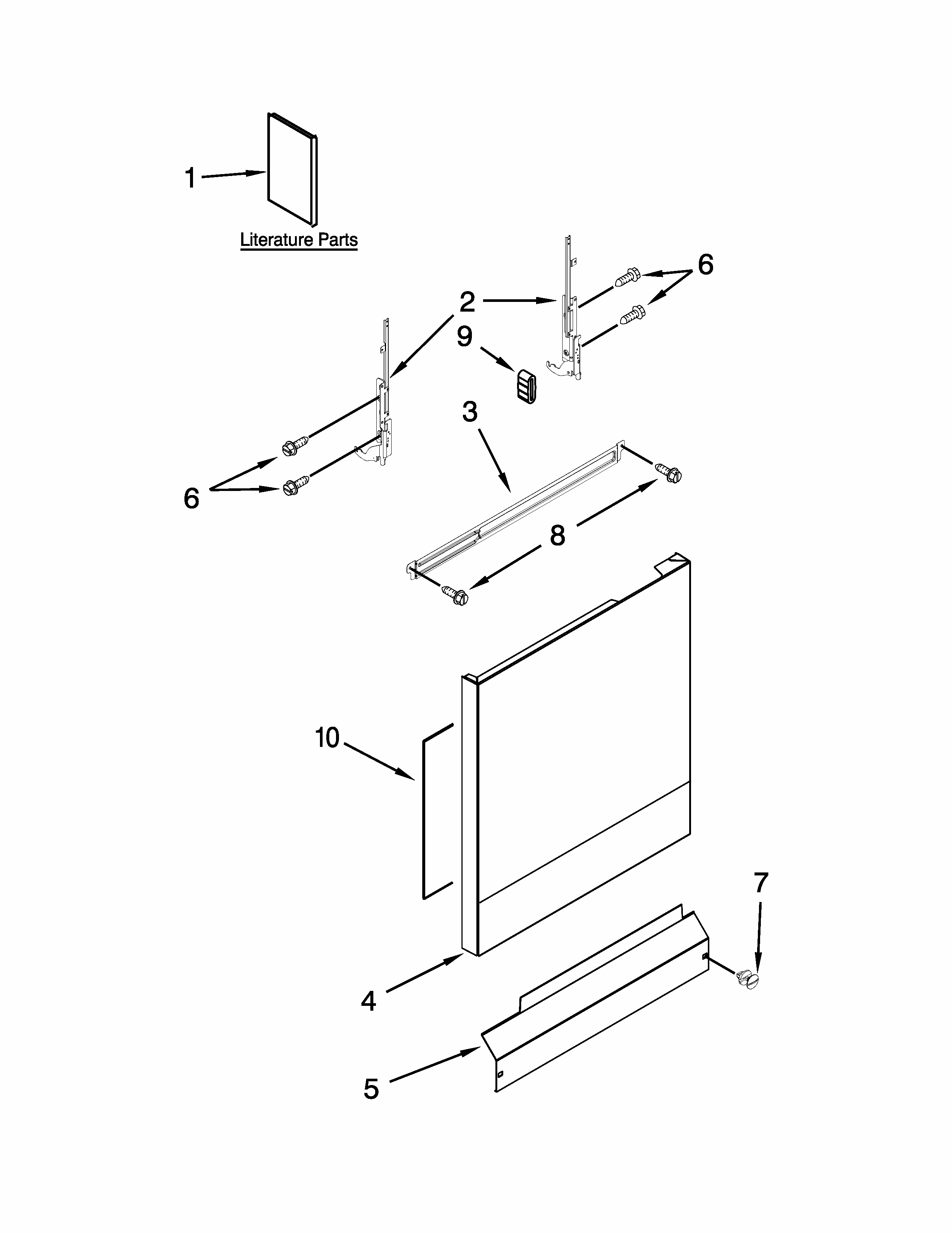 Door And Panel Parts Diagram and Parts List for 66515119K216  Kenmore Dishwasher
