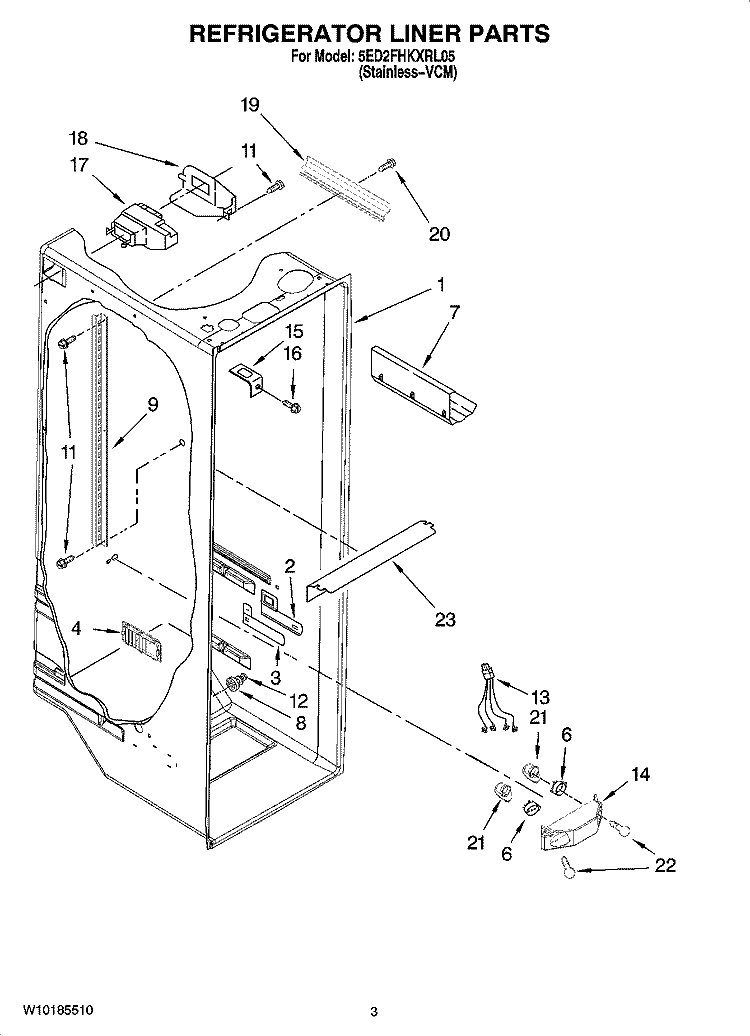 REFRIGERATOR LINER PARTS Diagram and Parts List for 5ED2FHKXRL05  Whirlpool Refrigerator