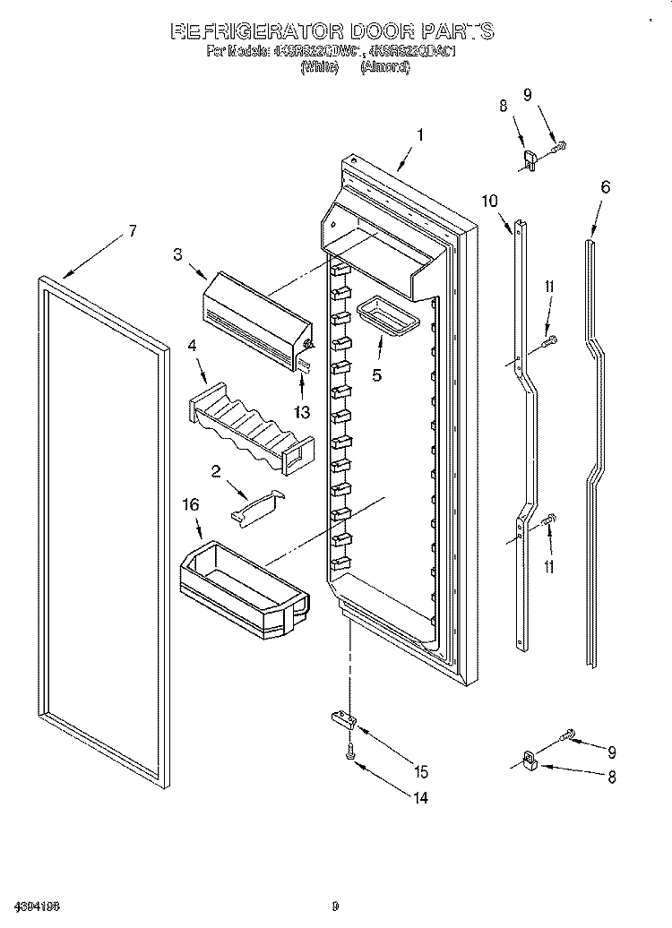 REFRIGERATOR DOOR Diagram and Parts List for 4KSRS22QDW01  KitchenAid Refrigerator