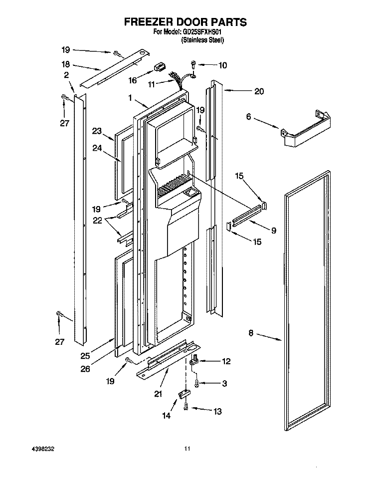 FREEZER DOOR Diagram and Parts List for GD25SFXHS01  Whirlpool Refrigerator
