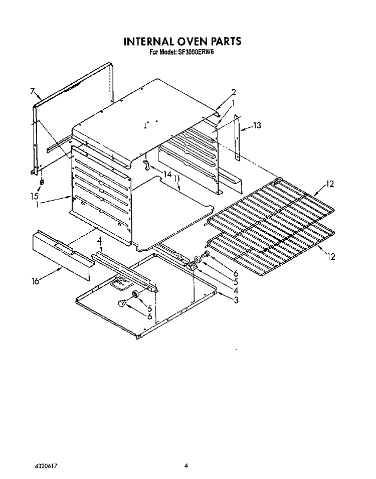 INTERNAL OVEN Diagram and Parts List for SF3000ERN6  Whirlpool Range