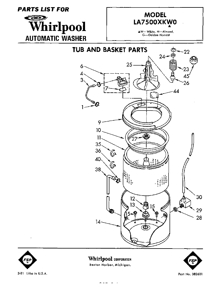 TUB AND BASKET Diagram and Parts List for LA7500XKW0  Whirlpool Washer