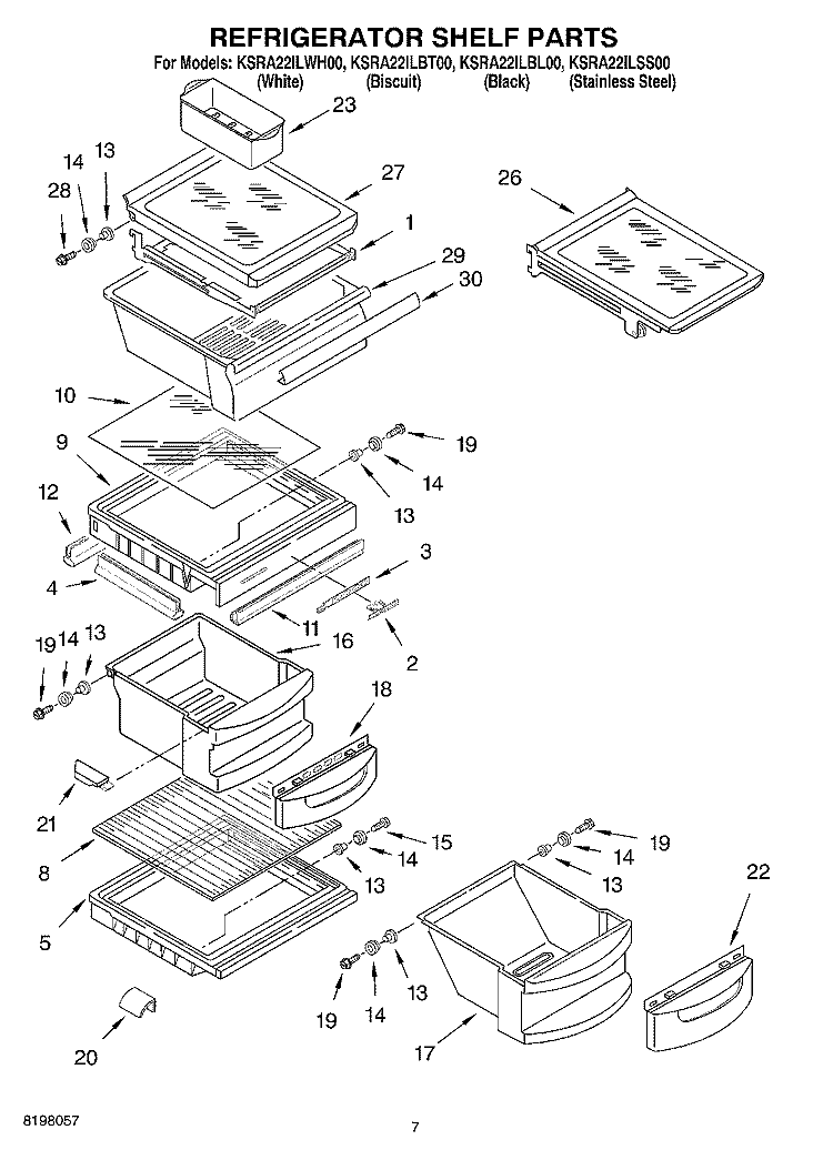 REFRIGERATOR SHELF PARTS Diagram and Parts List for KSRA22ILBT00  KitchenAid Refrigerator