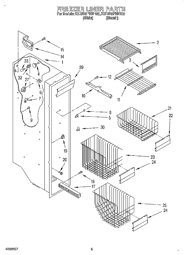 FREEZER LINER Diagram and Parts List for KSRE25FHBT00  KitchenAid Refrigerator