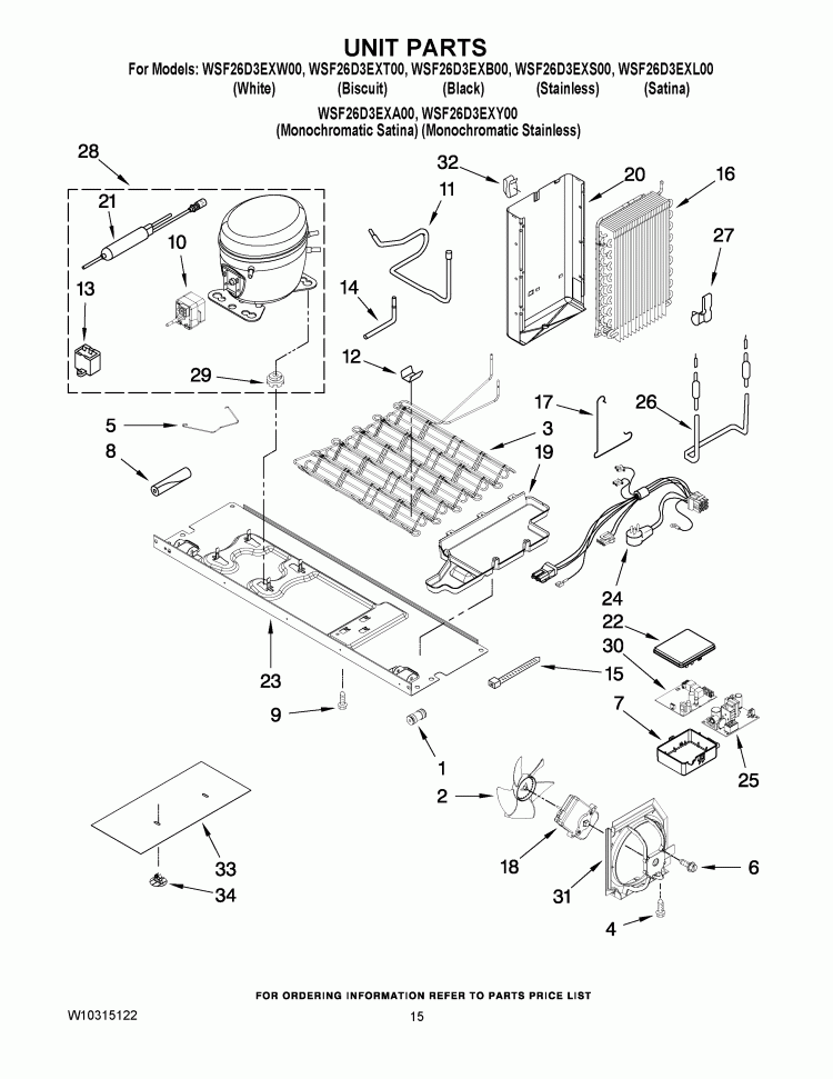 UNIT PARTS Diagram and Parts List for WSF26D3EXS00  Whirlpool Refrigerator