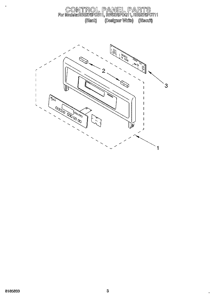 CONTROL PANEL Diagram and Parts List for RBS275PDT11  Whirlpool Wall Oven
