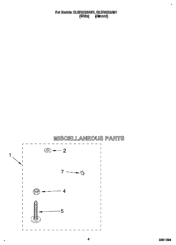 MISCELLANEOUS Diagram and Parts List for GLSR5233AW1  Whirlpool Washer