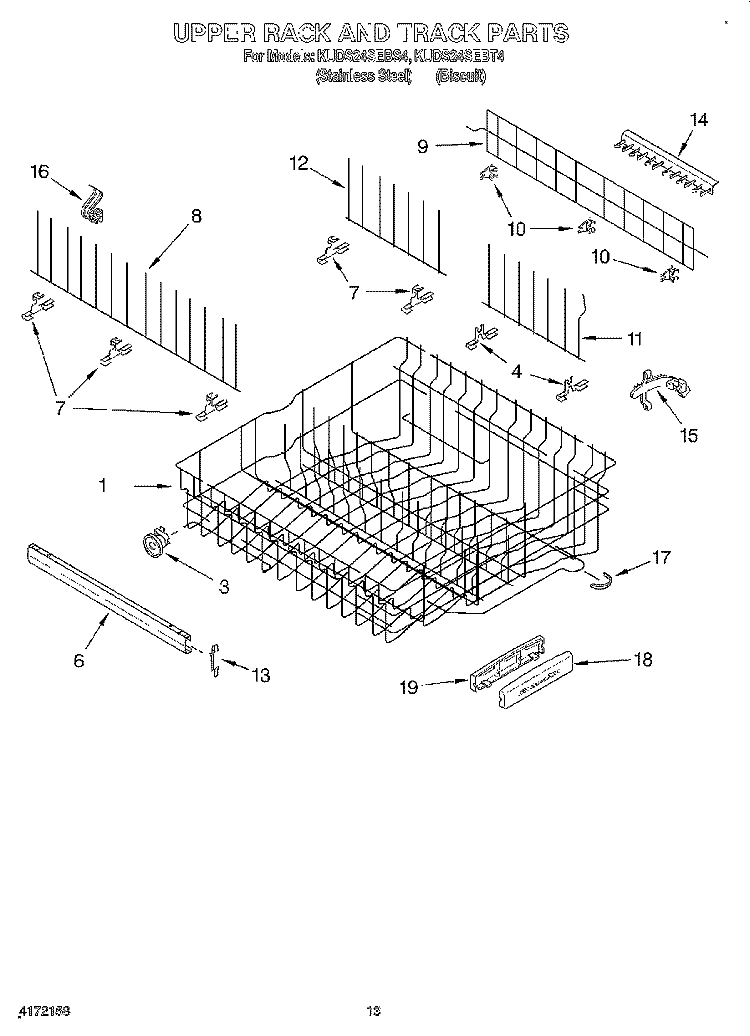 UPPER RACK AND TRACK Diagram and Parts List for KUDS24SEBS4  KitchenAid Dishwasher