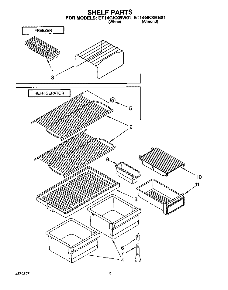SHELF Diagram and Parts List for ET14GKXBW01  Whirlpool Refrigerator