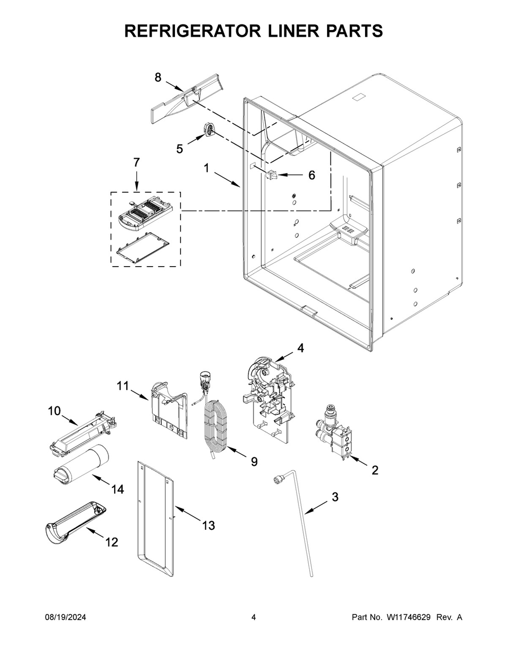 03 - Refrigerator Liner Parts Diagram and Parts List for MFI2570FEB11  Whirlpool Refrigerator