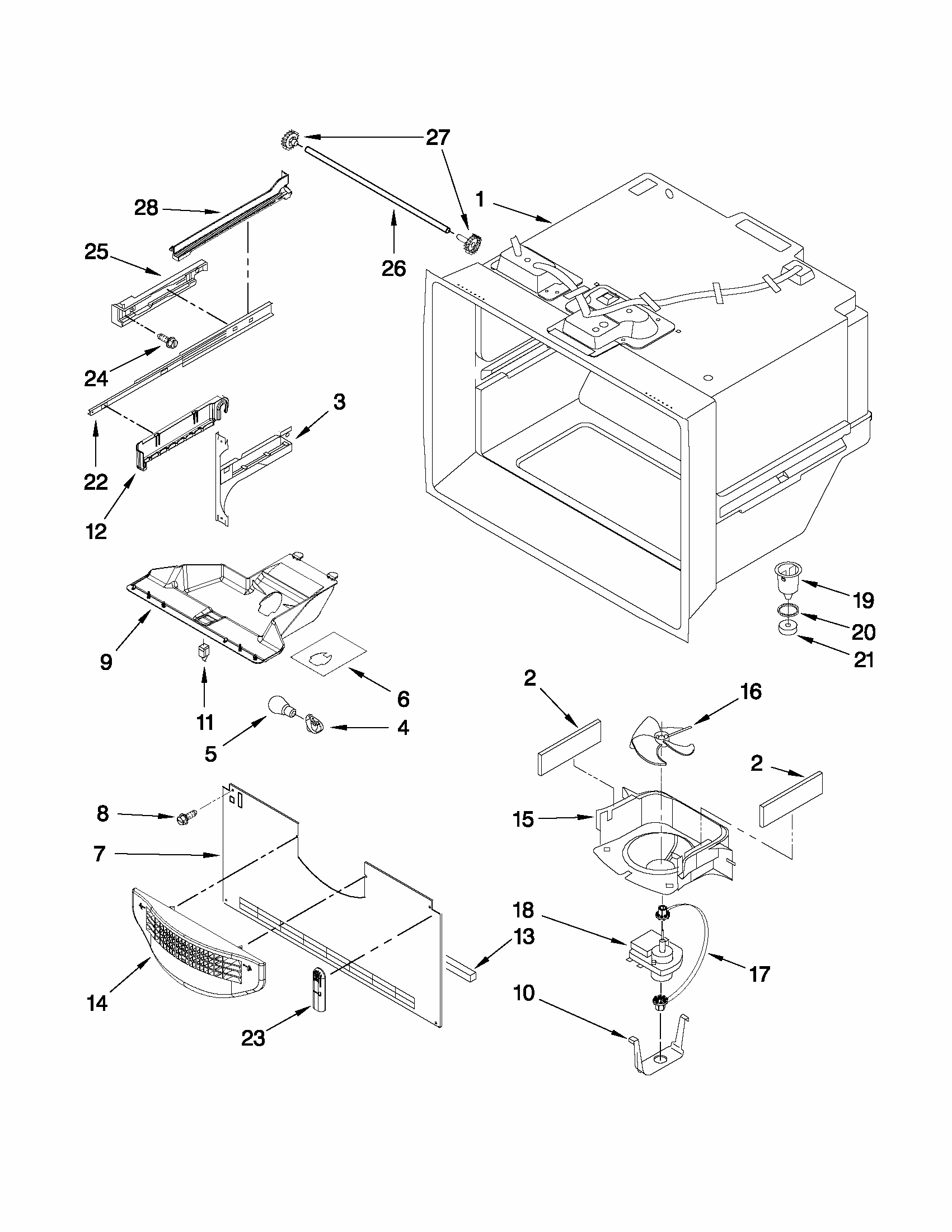 Freezer Liner Parts Diagram and Parts List for 59669963012  Kenmore Refrigerator