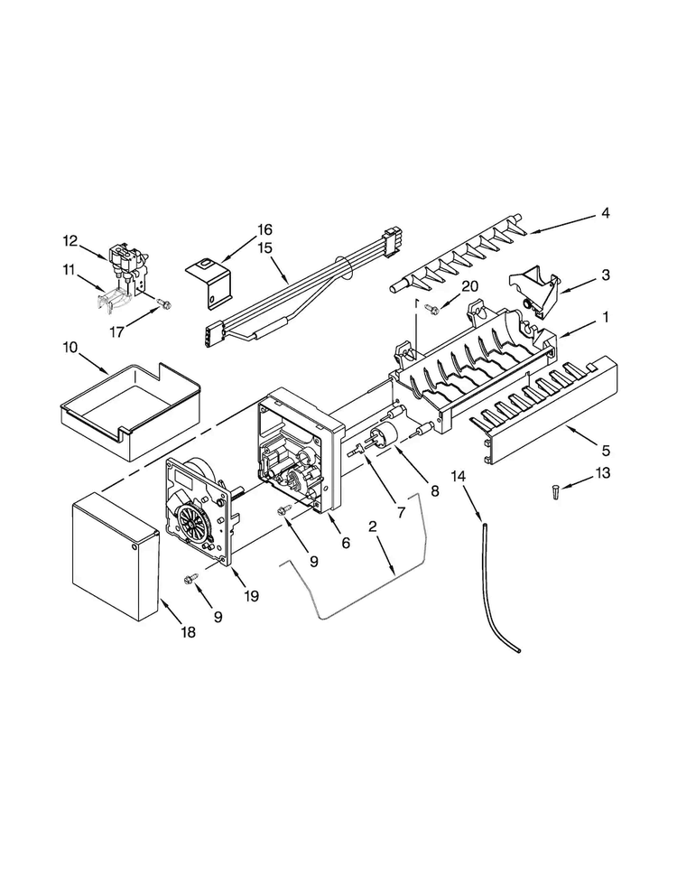 Ice Maker Parts Diagram and Parts List for KBFS25EVBL0  KitchenAid Refrigerator
