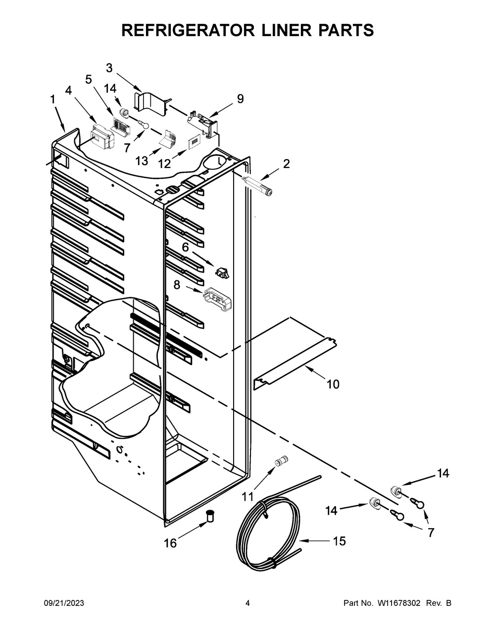 Refrigerator Liner Parts Diagram and Parts List for WRS588FIHV06  Whirlpool Refrigerator