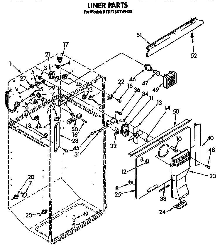 Liner Diagram and Parts List for KTRF18KTO00  KitchenAid Refrigerator