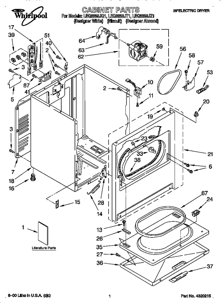Cabinet Diagram and Parts List for 885453  Whirlpool Dryer