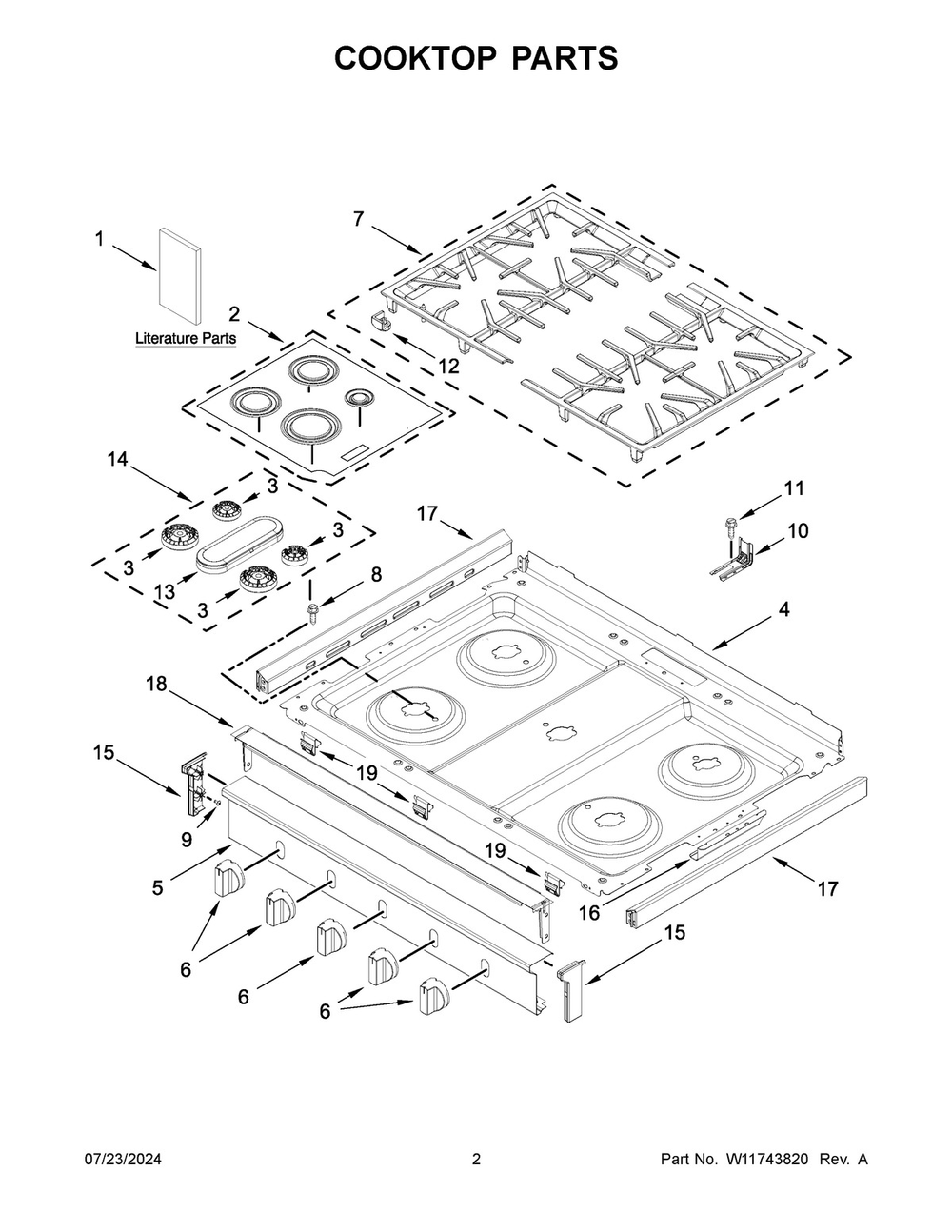 02 - Cooktop Parts Diagram and Parts List for MFGS4030RS0  Whirlpool Range