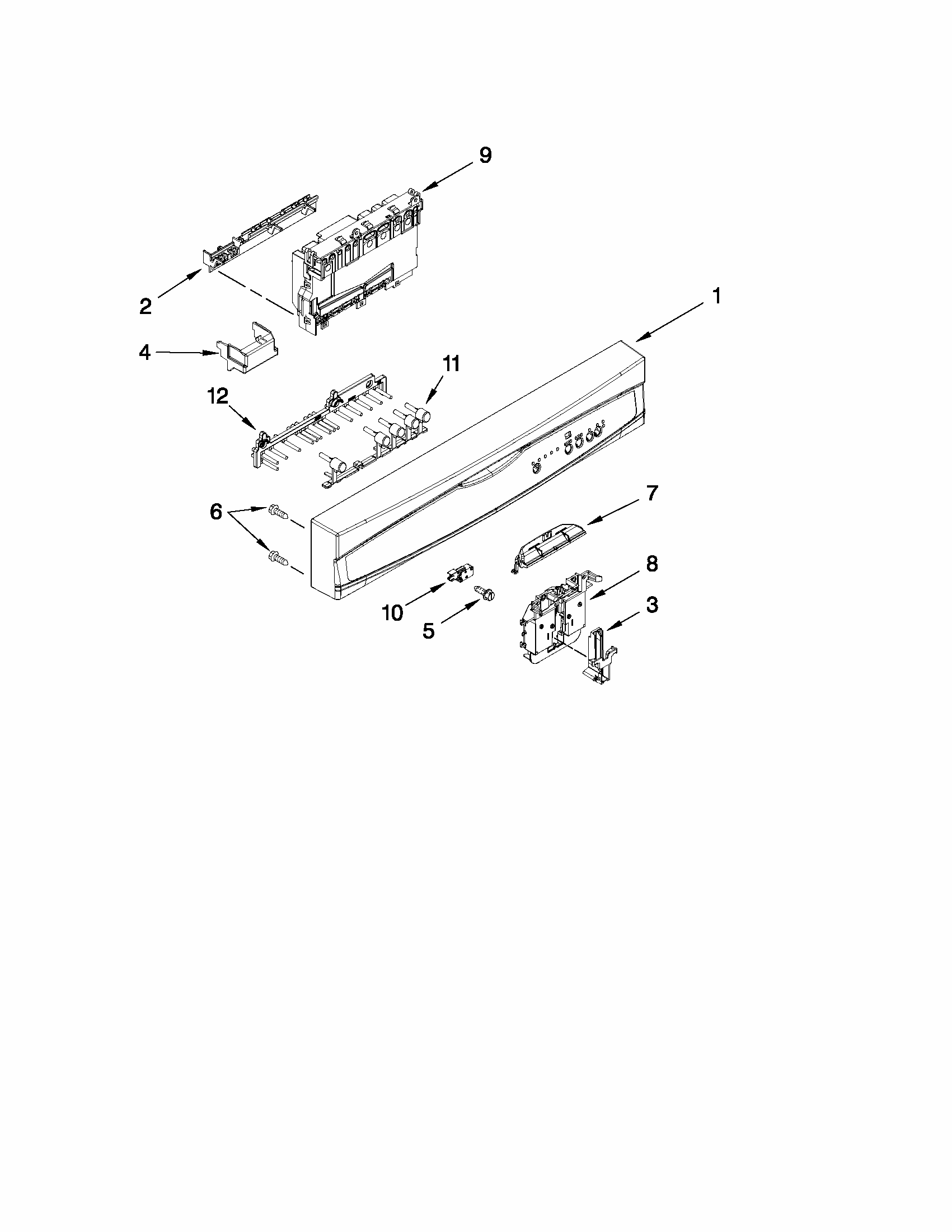 Control Panel And Latch Parts Diagram and Parts List for 66513019K113  Kenmore Dishwasher