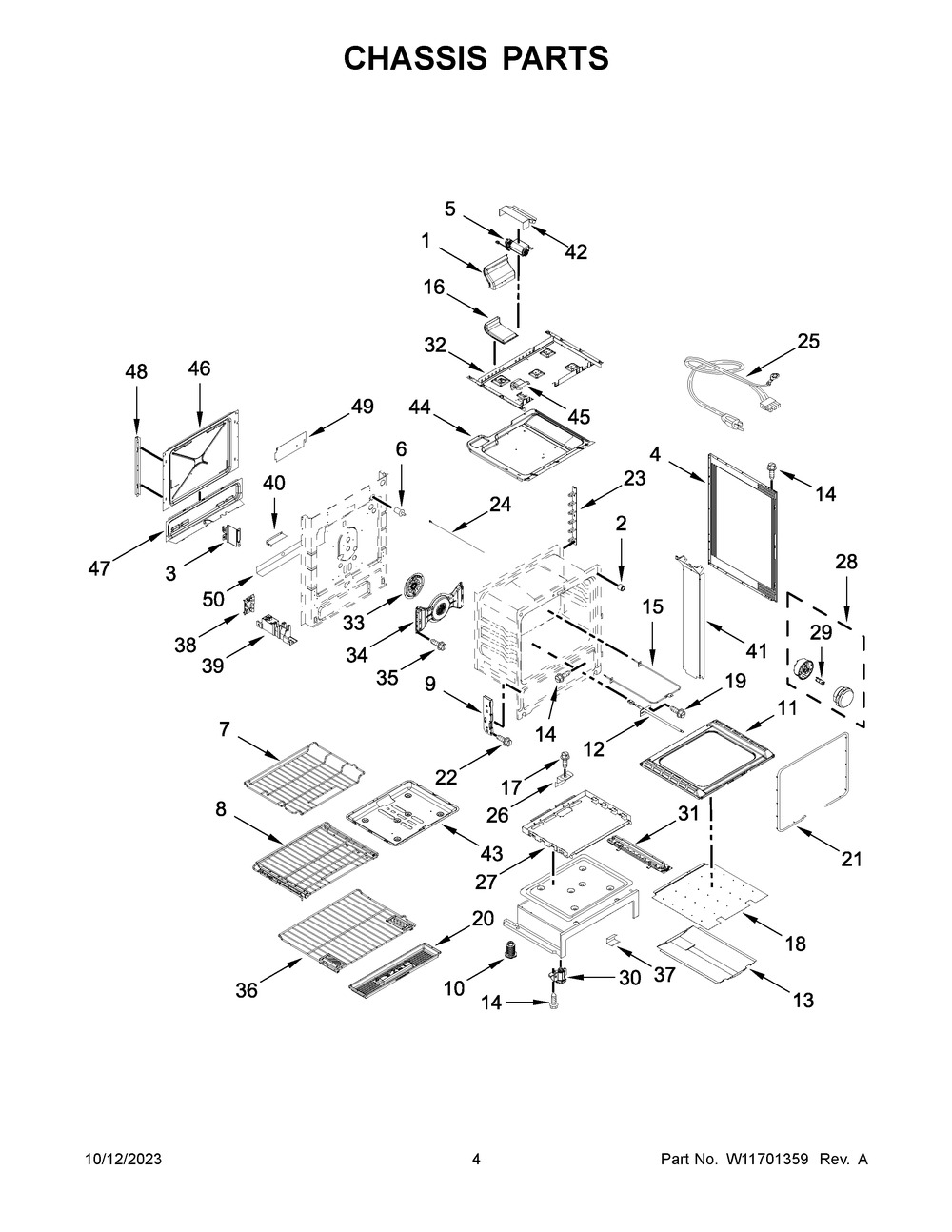 Chassis Parts Diagram and Parts List for KSGB900ESS9  KitchenAid Range