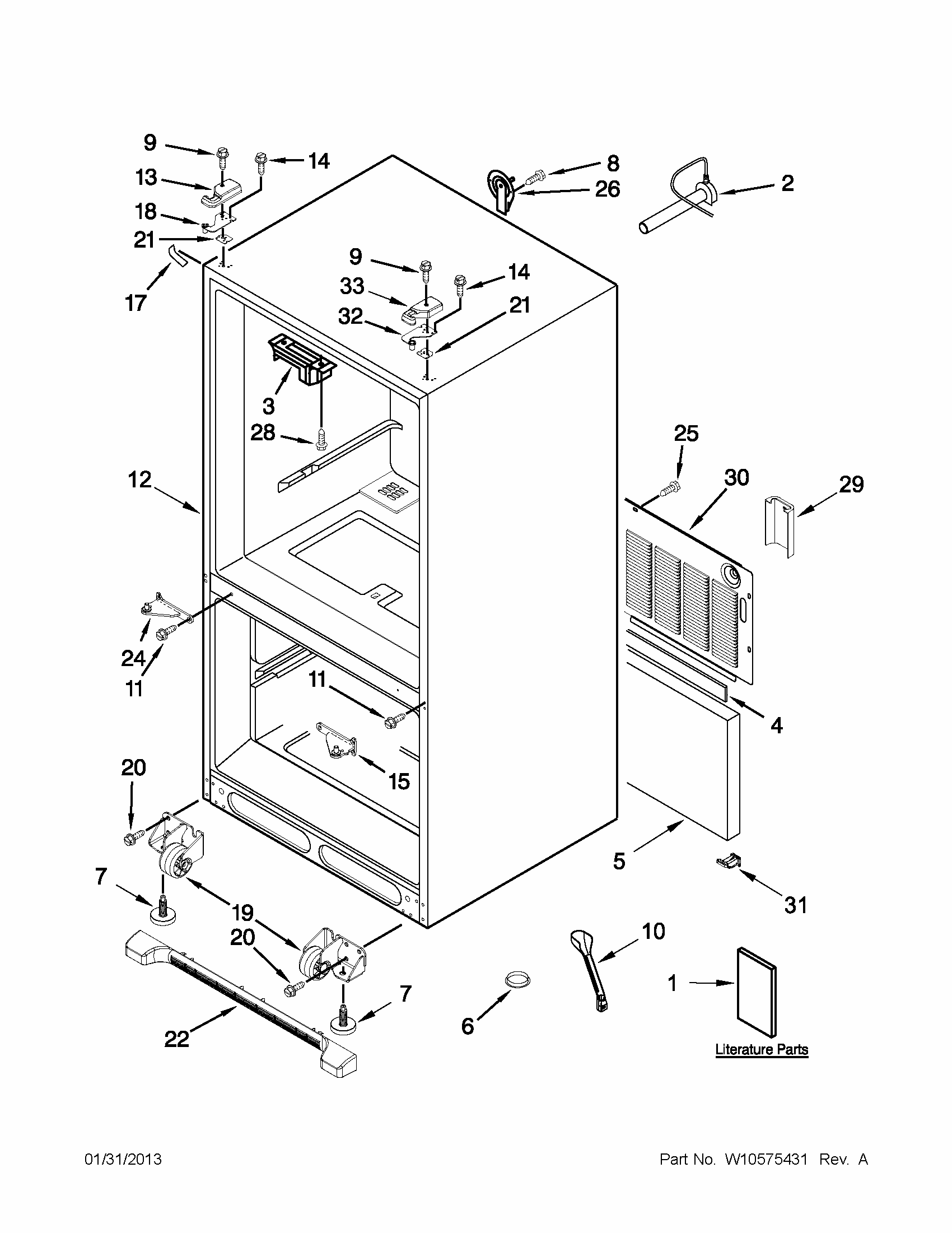 Cabinet Parts Diagram and Parts List for 59672019016  Kenmore Refrigerator