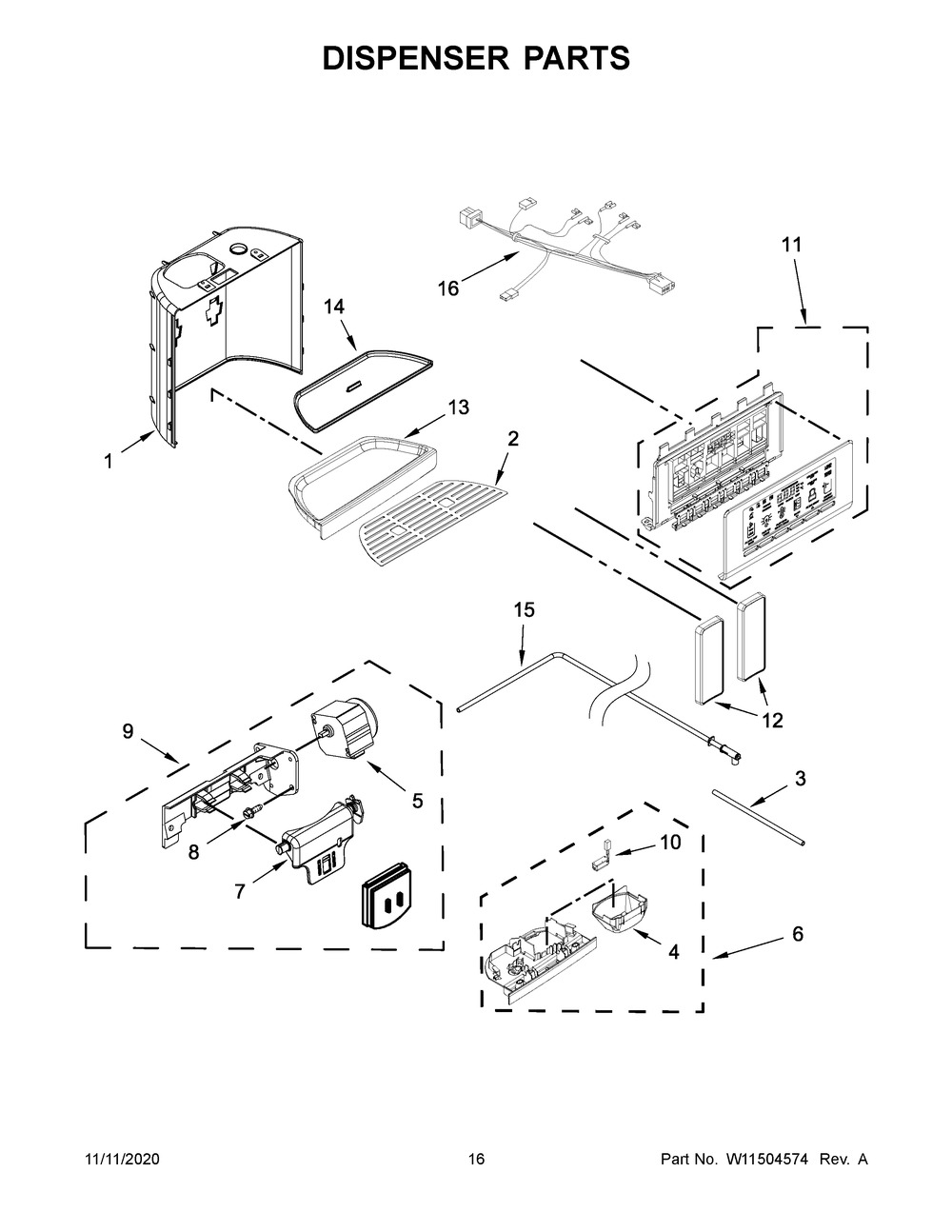 Dispenser Parts Diagram and Parts List for KRSC700HBS01  Whirlpool Refrigerator