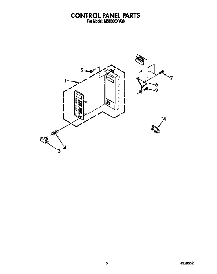 Control Panel Diagram and Parts List for MS3080XY0  Whirlpool Microwave