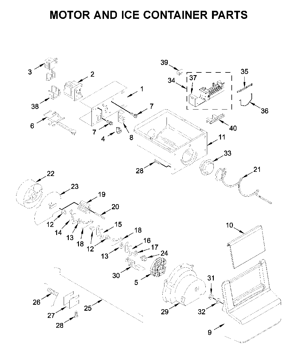 Motor and ice container parts Diagram and Parts List for WRS311SDHB03  Whirlpool Refrigerator