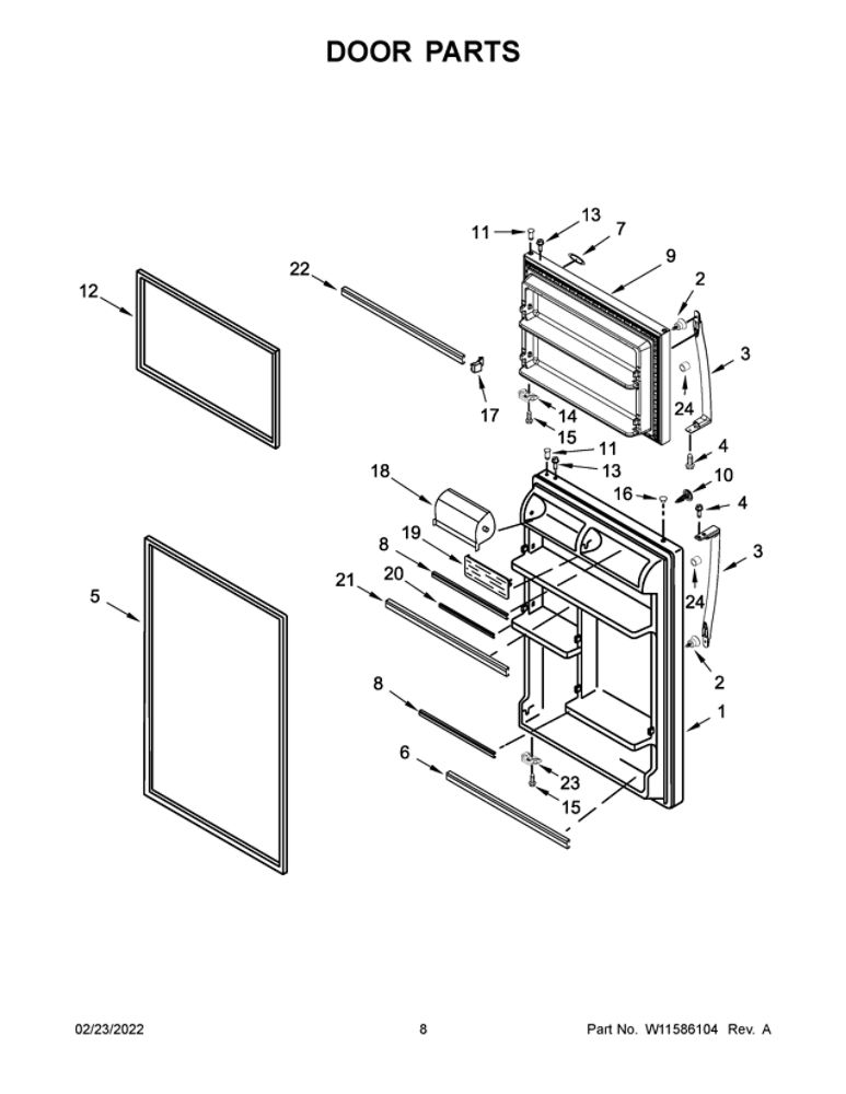 Door Parts Diagram and Parts List for WRT318FZDM09  Whirlpool Refrigerator