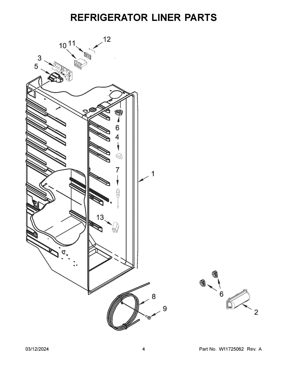 Refrigerator Liner Parts Diagram and Parts List for WRS315SDHZ0C  Whirlpool Refrigerator