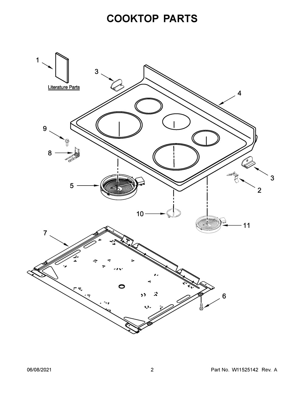Cooktop Parts Diagram and Parts List for WFE550S0HZ2  Whirlpool Range