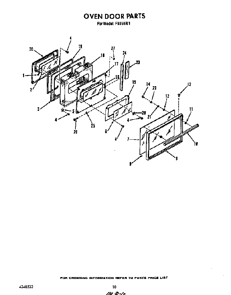 Oven Door Diagram and Parts List for F8958*1  Roper Range