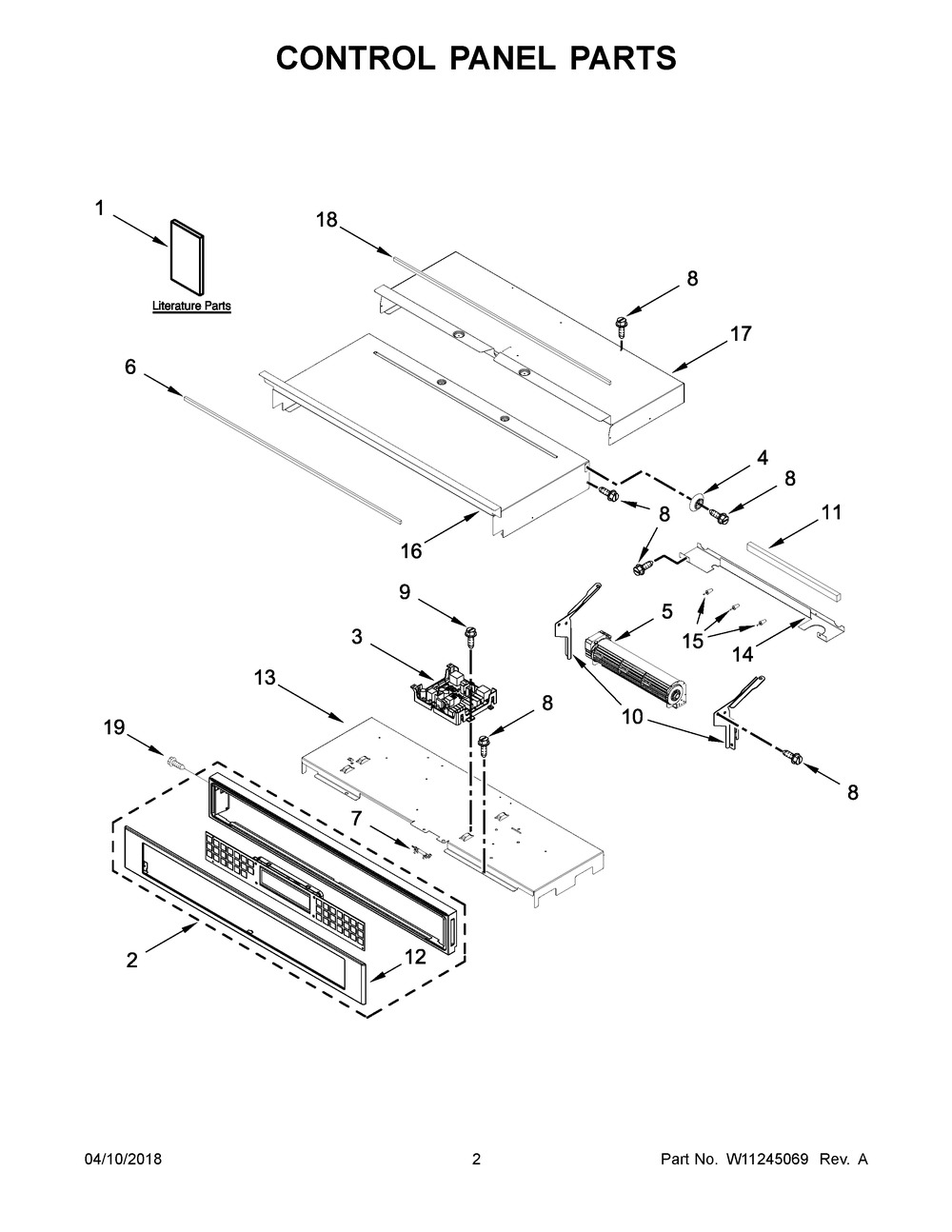 Control Panel Parts Diagram and Parts List for KODE500EBL04  Whirlpool Wall Oven