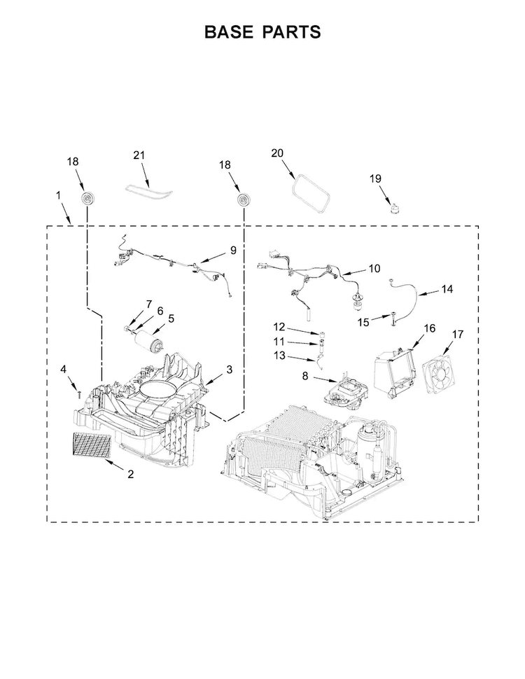 Base Parts Diagram and Parts List for WHD5090GW0  Whirlpool Dryer