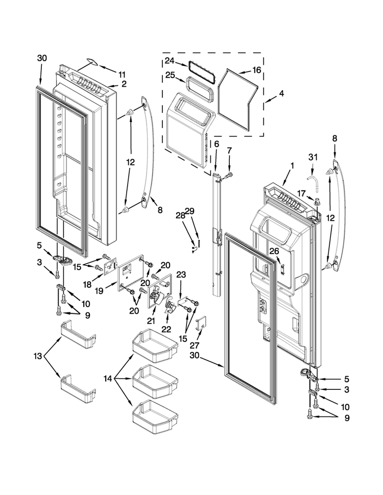 Refrigerator Door Parts Diagram and Parts List for WRX988SIBE01  Whirlpool Refrigerator