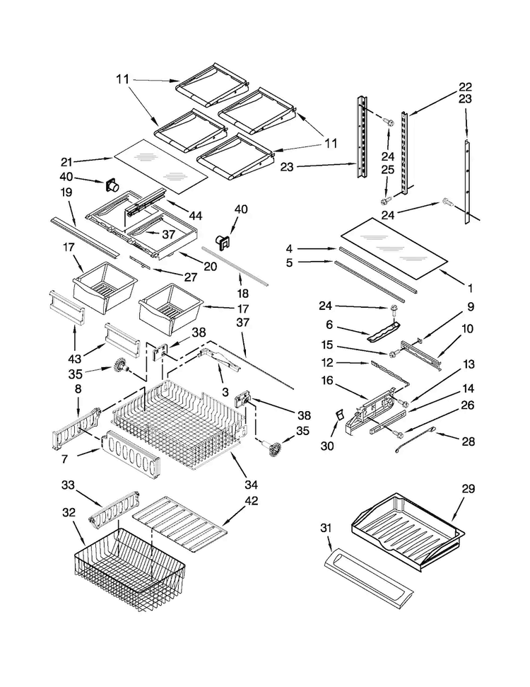 Shelf Parts Diagram and Parts List for WRF535SMBM00  Whirlpool Refrigerator