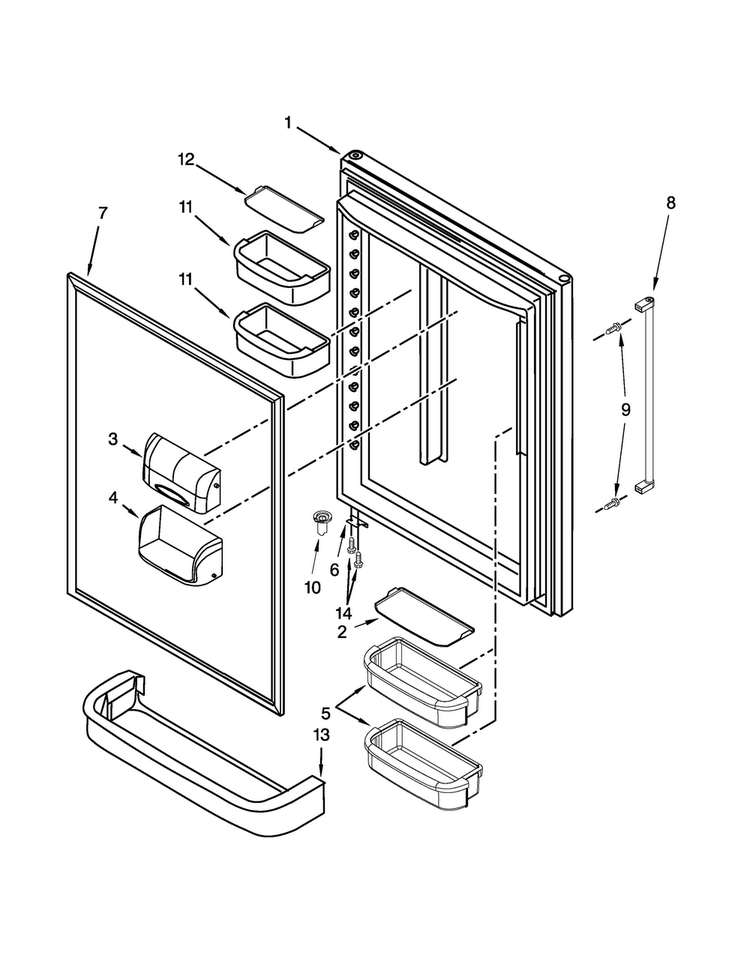 Refrigerator Door Parts Diagram and Parts List for KRBX109EBL00  KitchenAid Refrigerator