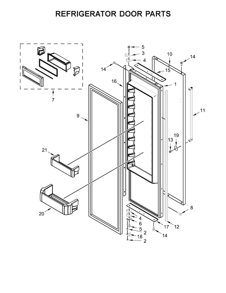 Refrigerator Door Parts Diagram and Parts List for KBSN608EBS00  KitchenAid Refrigerator
