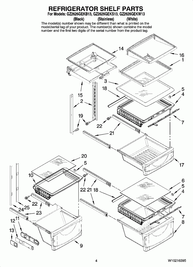 REFRIGERATOR SHELF PARTS Diagram and Parts List for GZ2626GEKB13  Maytag Refrigerator