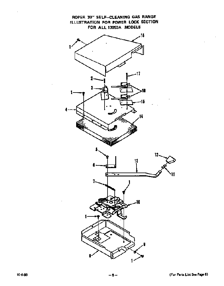 Power Lock Diagram and Parts List for 1395*3A  Roper Range