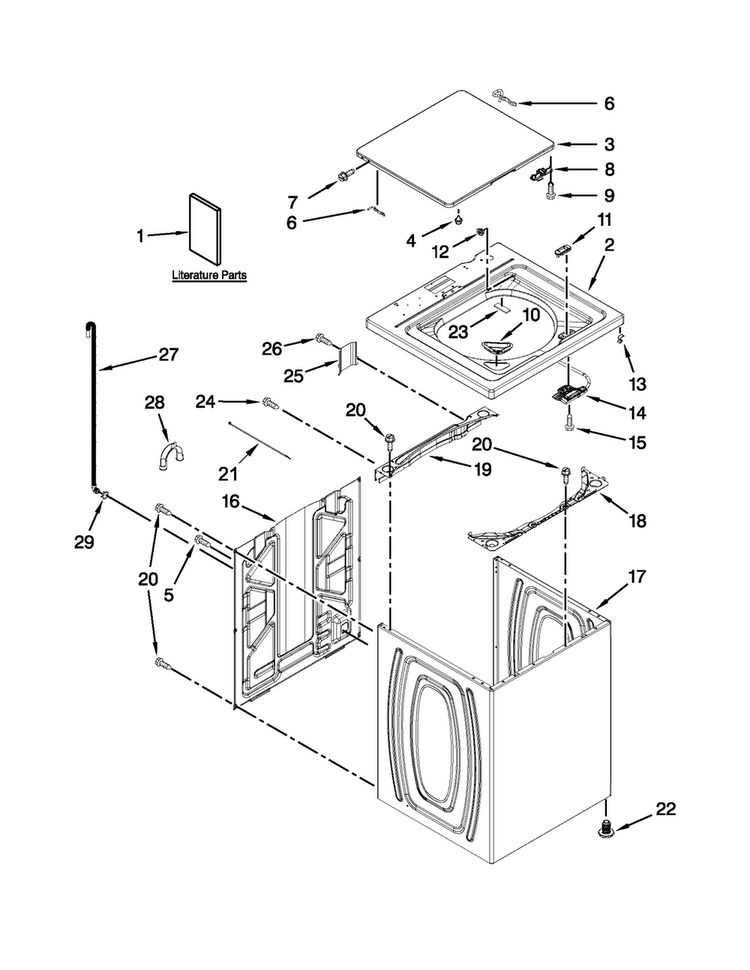 Top And Cabinet Parts Diagram and Parts List for 11020112310  Kenmore Washer